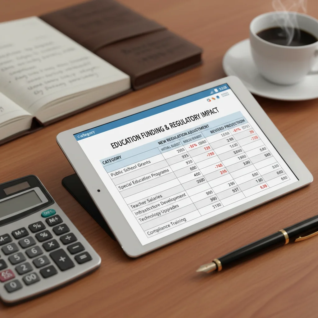 Financial planning for education programs, showing budget projections and resource allocation on a tablet.