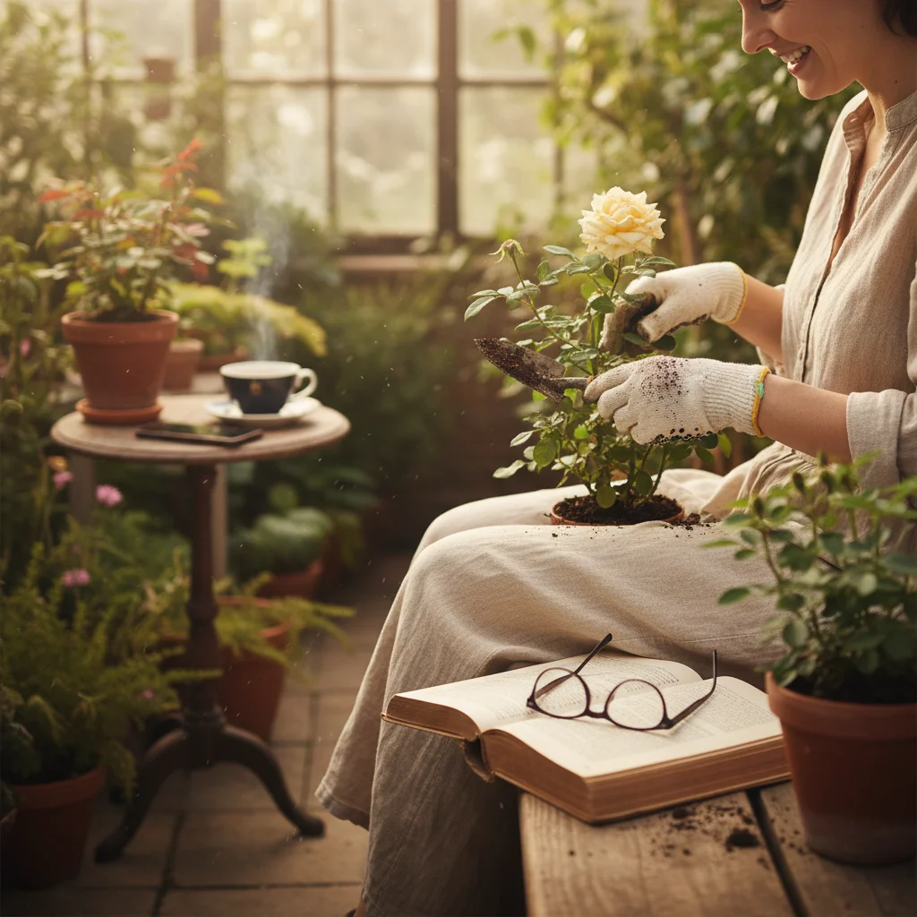 Engaging in an offline hobby, phone out of sight